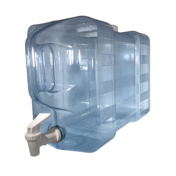 Bouteille bleu transparente pour réfrigérateur en PC de 11,3 litres (11,3 litres) / 3 gallons (3 gal) avec poignée et robinet - Perspective valve